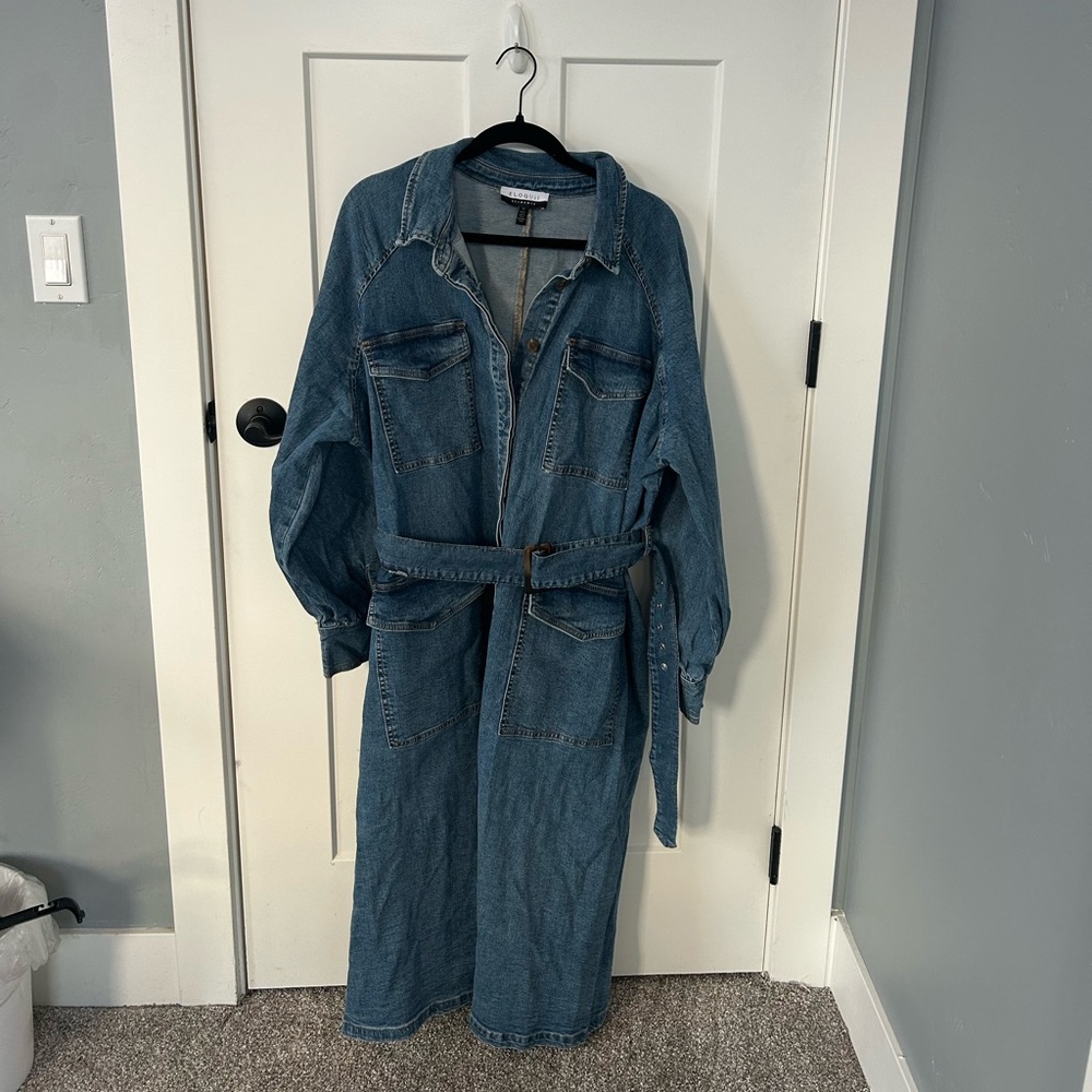 Eloquil Denim Belted Long Dress